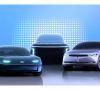 Drei Fahrzeuge der Hyundai-Modellfamilie Ioniq